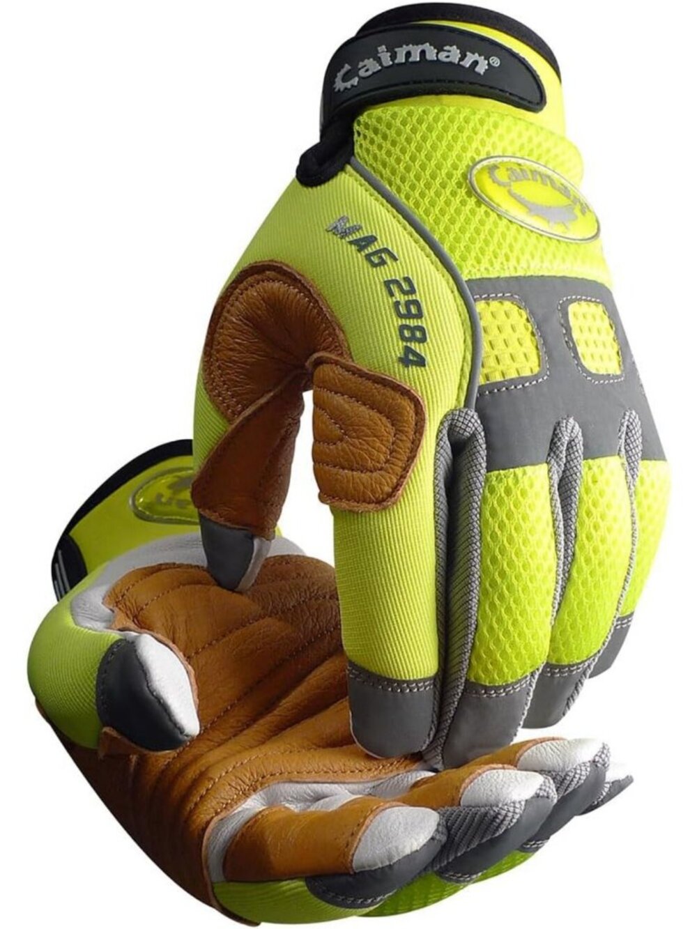 Multi-Activity Hi-Vis Gloves with Goat Leather Palm, Neoprene Knuckle, Medium